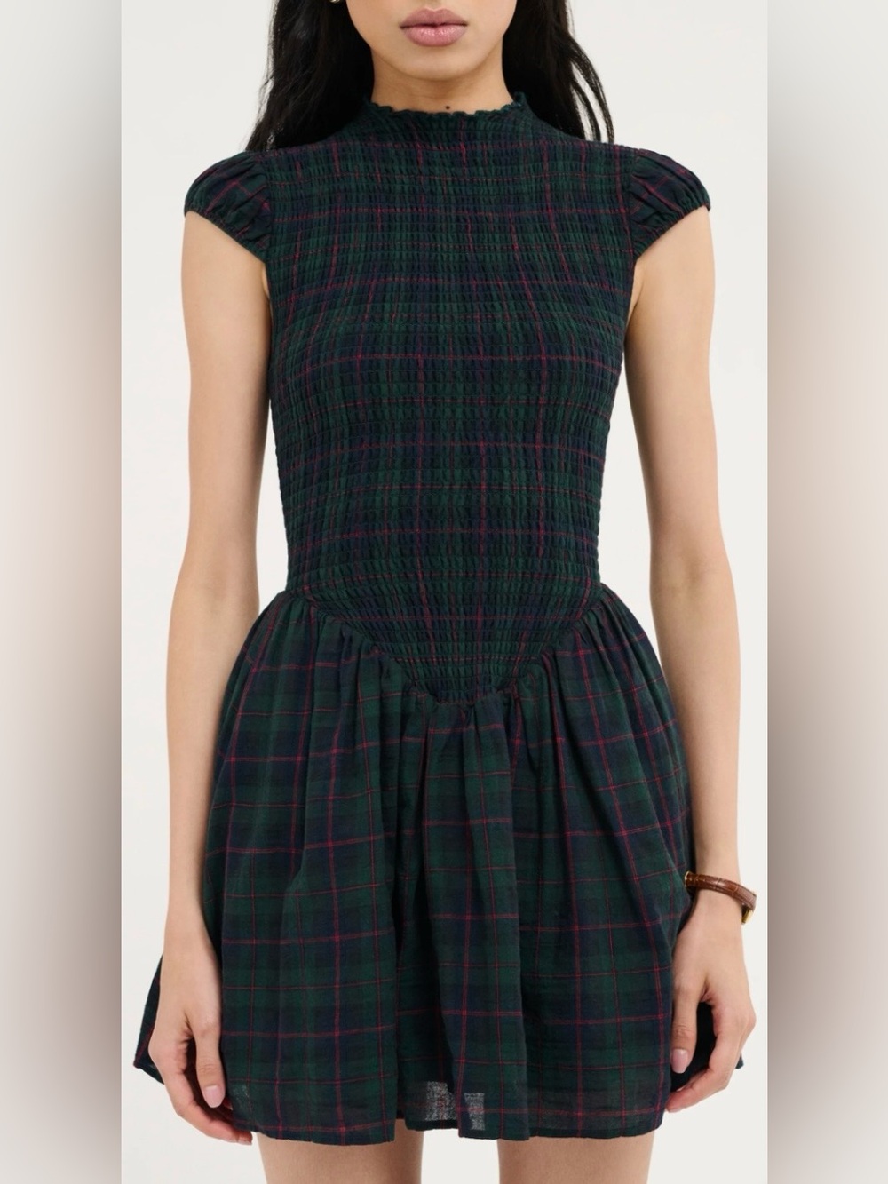 Rumored Barclay Plaid Smocked Mini Dress